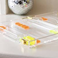 Jeux de backgammon blancs en acrylique Lucite transparent de haute qualité avec des puces orange et jaune