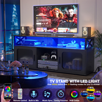 Meuble TV moderne 65+ pouces en bois écologique multifonctionnel pour salon, centre de divertissement TV avec éclairage LED et station de charge
