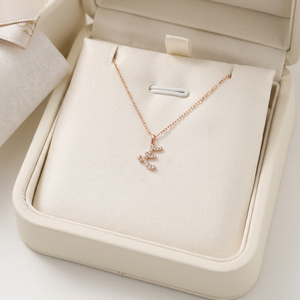 Romantic Script Initial Collection 18K Solid Rose Gold Real Natural Diamond Initial Pendant <b>Necklace</b> For Women Daily Wear - Product Image 4