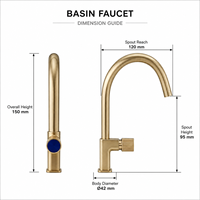 Robinet de lavabo en laiton massif à arc haut, avec bouton latéral nervuré, monocommande, pour lavabo de salle de bain sur comptoir