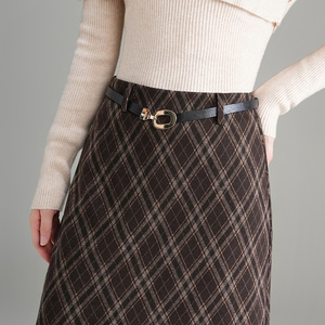 <strong>Women's</strong> Long <strong>Skirt</strong> Ankle Length <strong>Tartan</strong> Pattern Belted High Waist Straight Cut Classic Tailored Boutique Supply - Product Image 4