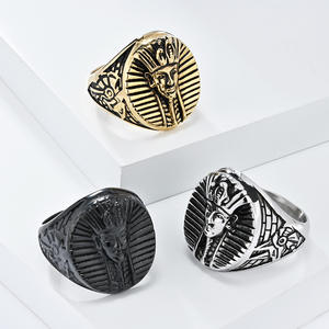 Anillo de acero de titanio con cara de faraón egipcio para hombre, color dorado, negro y plateado, joyería de regalo - Product Image 1