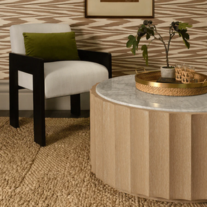 Moore Coffee <b>Table</b> Round coffee <b>table</b> with fluted detail in cerused oak with white carrara <b>marble</b> top. - Product Image 2