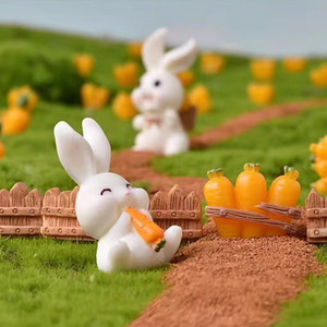 Divertido Conejo de Dibujos Animados y Zanahoria en Miniatura para Jardín, Adorno de Resina Ecológica Aerografiada para Manualidades, Casa de Hadas, Decoración de Boda - Product Image 3