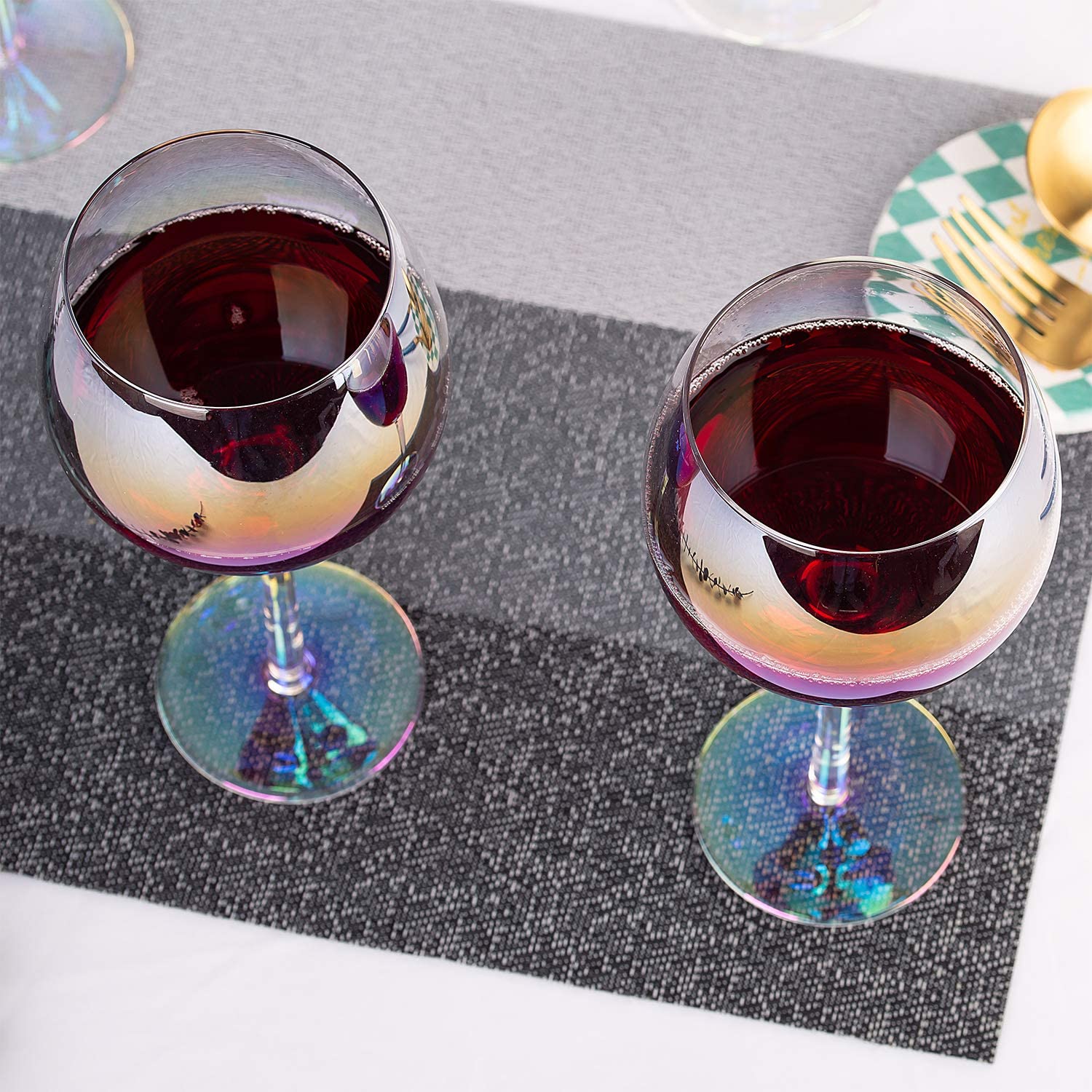 17 Ounce Iridescent Balloon Crystal Wine Glass,for Home Dinning, Bar and Party,Set of 4
