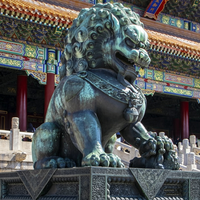 Grande sculpture de lion chinois en bronze et laiton pour extérieur, taille réelle, décoration de jardin et de maison avec impression offset, grande statue de lion à vendre