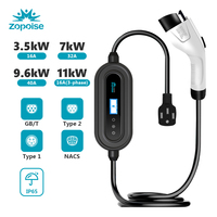 Nouvelle station de recharge portable Zopoise de niveau 2 pour véhicules électriques, 7 kW, contrôle par application, RFID, WiFi, écran de 1,9 pouce, câble de 3,5 m, type 1