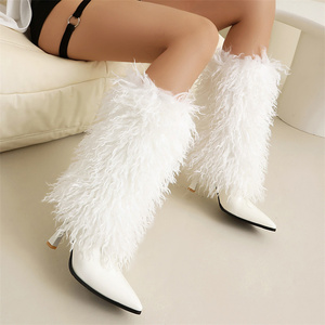 <span class=keywords><strong>Bottes</strong></span> hautes en fourrure tendance pour femmes, bout pointu, talons hauts, cuir, <span class=keywords><strong>bottes</strong></span> longues sexy, grande taille, chaussures de créateur de luxe - Product Image 3