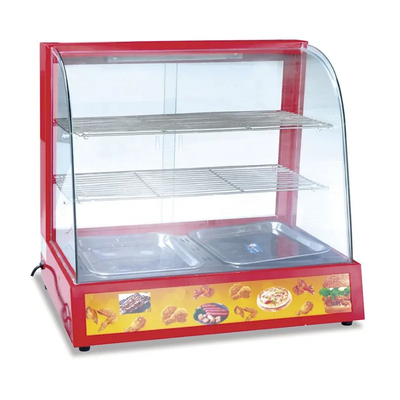 commercial supermarket electric glass equipment hot display cabinet food warmer