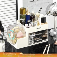Organisateur de pinceaux de maquillage en plastique rotatif, support pour rouge à lèvres et crayons à sourcils, boîte de rangement anti-poussière pour houppettes, cosmétique de bureau