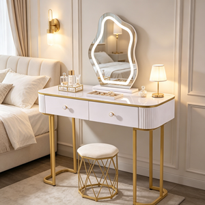 Modern Makeup <b>Vanity</b> With Lighted Mirror Storage Drawers Bedroom Dressing <b>Table</b> With Stool - Product Image 4