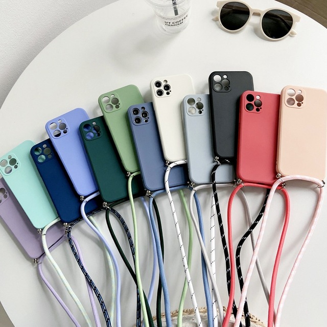 Crossbody Necklace Strap Lanyard Cord Liquid Silicone Mobile Phone Case for 14/13/12/Mini 11 Pro/15/15 Pro Max