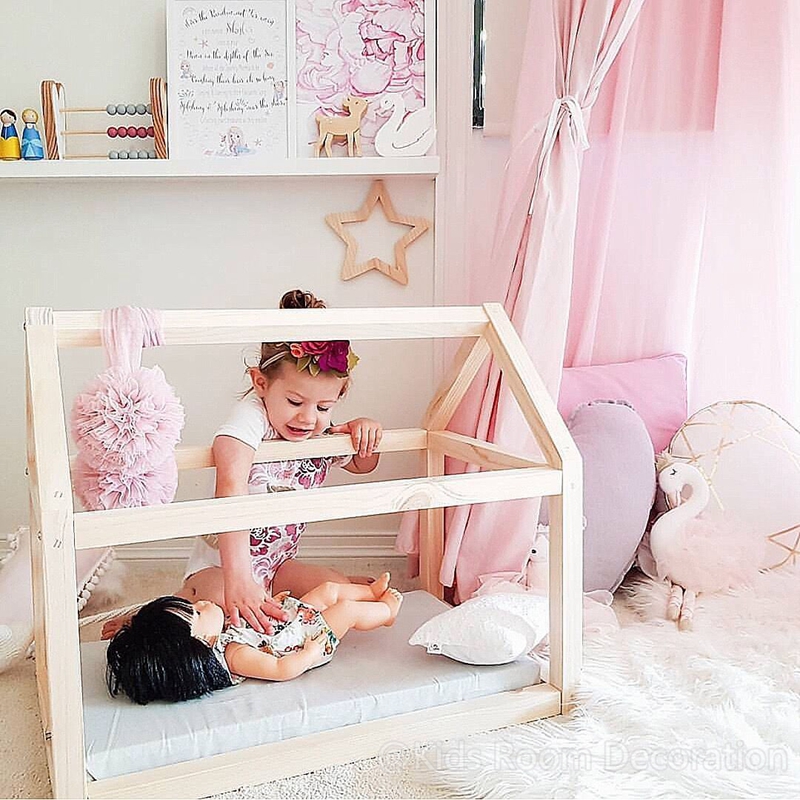 Wholesale Promotional High Quality Solid Wooden House Shaped Baby Doll Beds For Sale