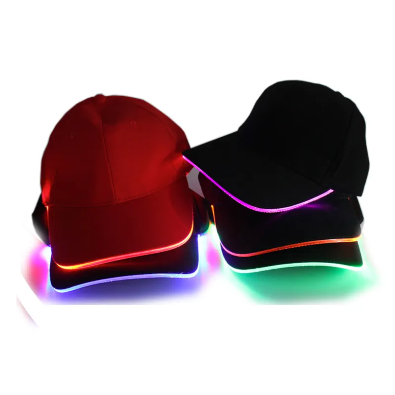 Topi bisbol lampu LED serat optik bercahaya menyala pesta Rave topi dengan baterai Power Promosi kemasan hadiah
