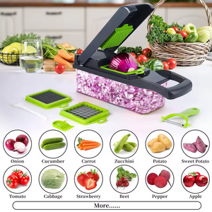 <span class=keywords><strong>Mandoline</strong></span> <span class=keywords><strong>professionnelle</strong></span> multifonctionnelle 16-en-1 pour couper et hacher les légumes, manuelle, pour oignon, pomme de terre et préparation de salades - Product Image 4