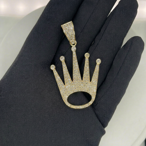 Pendentif Couronne Royale en Or Jaune 9 carats Véritable avec Diamants CVD de Laboratoire de Qualité Supérieure, Collier de Luxe pour Hommes, Femmes et Couples - Product Image 1