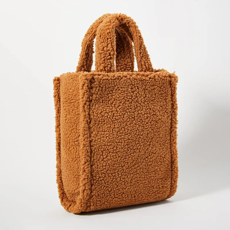 Benutzer definierte Logo Mode Winter Mode Stil Pelz Handtasche Schulter Sherpa Kleine Damen Fleece Einkaufstaschen
