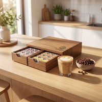 Boîte à capsules de café en bois de luxe Landy à double tiroir, grande capacité, organisateur de dosettes de café, vente en gros, fournisseur d'usine