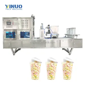 Food Grade Roestvrij Staal 304 Automatische Popcorn Cup Vulling Afdichting Etikettering En Verpakkingsmachine Fabrikant
