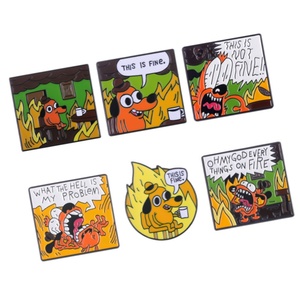 Funny Cartoon Angry Dog Enamel Badge THIS IS FINE Pins - Product Image 1
