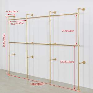 מתלה בגדים לצינור תעשייתי לקיר מתלה תצוגת חנות בגדים מתכת מתלי בגדים רב תכליתיים מוטות תלייה עמידים גבוהים - Product Image 3