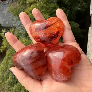 4-6 Cm Palm Heart Natural Red Fire Quartz Hematoid Crystals Healing Palm Stone Bulk