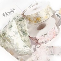 Rubans en satin de 3 cm avec des fleurs rêveuses, ruban pour nœuds de fleurs, emballage de fleurs