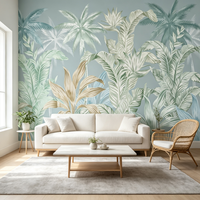 Papier peint mural tropical aquarelle de luxe léger, fond bleu, pour la décoration de la maison, de l'hôtel, du salon de beauté