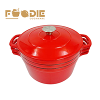 Casserole 3-en-1 multifonctionnelle en fonte émaillée pré-culottée, empilable, type Dutch Oven