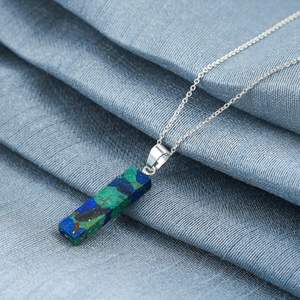 Lapis Lazuli Geometric Pendant <b>Necklace</b> Prong Setting Unisex Everyday Wear - Product Image 3