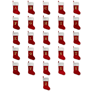 26 lettere ricamate calza di natale con fiocco di neve alfabeto personalizzato albero di Natale ornamento per la famiglia decorazione regalo - Product Image 1