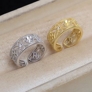 Anneau rétro en argent S925, accessoires, large, 7-12, anneau en dentelle perlée, support d'anneau JG5383, bijoux en argent, accessoires de bricolage - Product Image 2