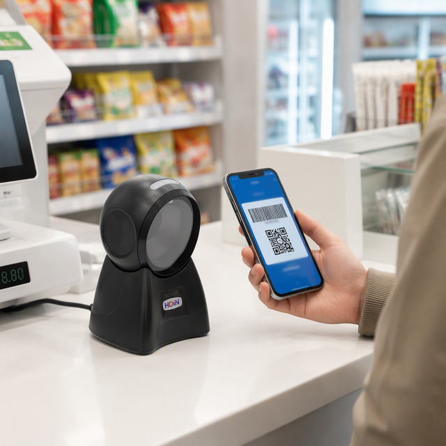 Hoin Wireless 2D Barcode Scanner 2.4G for QR Code Industrial Portable Handheld Reader for Android/iOS POS Systems Black
