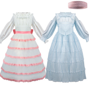 Vestido de Princesa para Niñas, Rosa y Azul, con Hombros Descubiertos, Vestido de Disfraz en Capas para Actuaciones Escénicas, Cosplay y Juego de Roles, con Tocado - Product Image 1