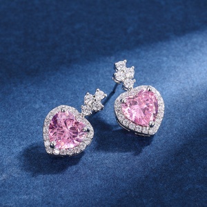 Fashion Jewelry Eco-friendly Copper Romantic 9*9MM Pink Zircon Heart Necklace and <b>Earrings</b> <b>Set</b> for Valentine's Day Gift - Product Image 4