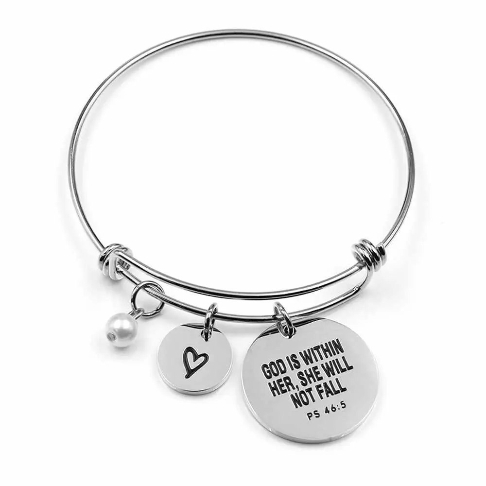 Bible Verse Bangle Bracelet Stainless Steel Engraved Charm Faith Christian Best Friends Jewelry Gift