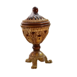 เตาเผาเครื่องหอมบาคูร์โลหะตกแต่งทันสมัย ดีไซน์หรูหรา พร้อมเตาเผาเครื่องหอมบาคูร์ทองเหลืองหล่อเคลือบทองสำหรับการหอมติดทนนาน - Product Image 1