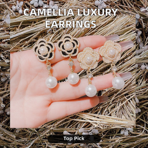 Camellia Luxury Designer Jewelry Collection Boucles d'oreilles pendantes en acier inoxydable avec strass et perles de fleurs Dernier <span class=keywords><strong>catalogue</strong></span> - Product Image 2