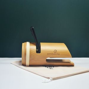 Embecta Bamboo Mobile Phone <b>Speaker</b> Base For Desktop Use With Natural Wood Design - Product Image 2
