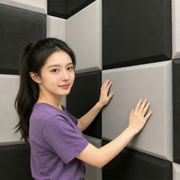 Panel Busa Akustik Poliuretan Densitas Tinggi HJ 50x50cm, Perekat Sendiri, Warna Hitam, Peredam Suara untuk Studio, Kantor, KTV
