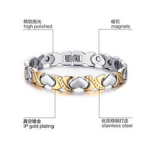 Pulsera de Energía de Acero Inoxidable con Corazón Sólido Plateado y Dorado con Logotipo ECAMAZ, con Chapado en Oro de 24K Personalizado, Unisex, para el Cuidado de la Salud y Adelgazamiento - Product Image 1