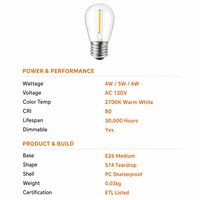 Ampoules LED vintage E26 à culot moyen Edison incassables S14 de remplacement économes en énergie
