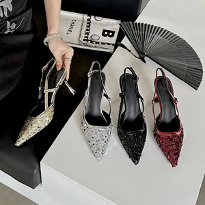 2024 New Fashion Sandals Sequins Pointed Heel Shoes 8.5CM High Shoes Hot <b>Sale</b> - Product Image 2