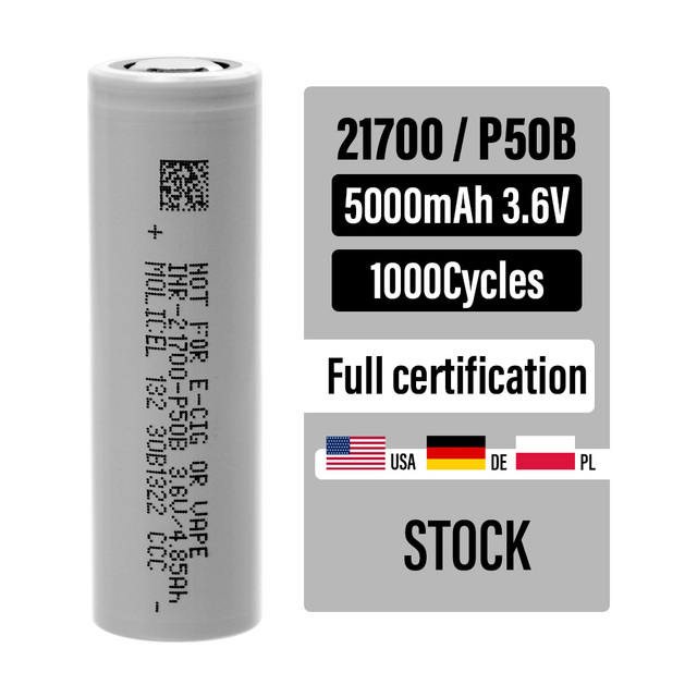 High Discharge Rechargeable Cell Molice 21700-P50B INR-21700-P50B 21700 P50B 5000mAh Lithium Ion Battery