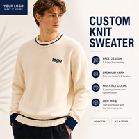 Suéter Tejido Personalizado con Logotipo, Ropa de Punto de Moda 100% Algodón, ODM y OEM, Costura en Contraste, Suéter Casual Holgado de Cuello Redondo para Hombre