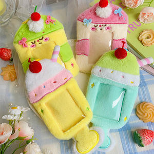 Porte-cartes en peluche douce en forme de maison Milkshake, mignon et kawaii, avec décor cerise, pochette photo en tissu moelleux, protège-carte d'identité et de bus, porte-clés - Product Image 1
