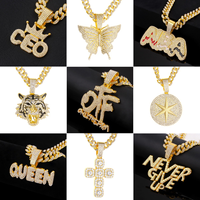 Collier Hip Hop Personnalisé en Acier Inoxydable, Pendentif Croix Lettre Animal Sertie de Zircons Cubiques, Bijoux Streetwear Tendance, Vente en Gros OEM