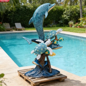 YOUFINE Bronzen Dolfijnfonteinbeeld Springende Dolfijn Zwembad Waterpartij voor Strandhotel en Resort Decoratie - Product Image 3