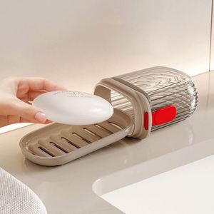 Conteneur à savon portable en plastique avec couvercle, idéal pour les voyages, ensemble de salle de bain, plateau de drainage et porte-savon - Product Image 5