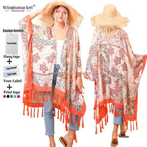 Impressão personalizada paisley quimono floral boho longo cardigan mulheres beachwear maxi borla praia encobrir quimonos senhoras